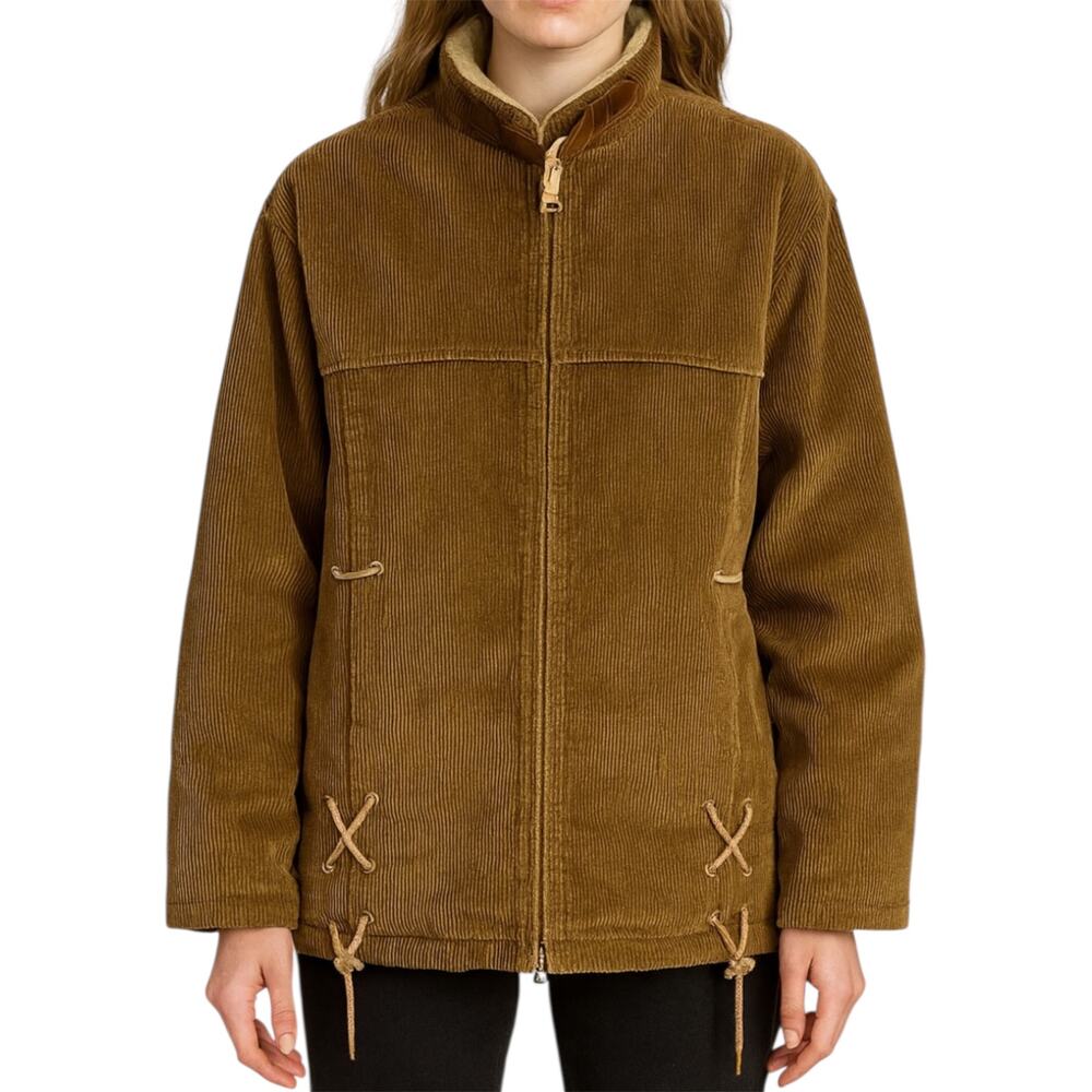 The Broadway University Shop Corduroy Coat Sherpa Lined Pockets Tan Large